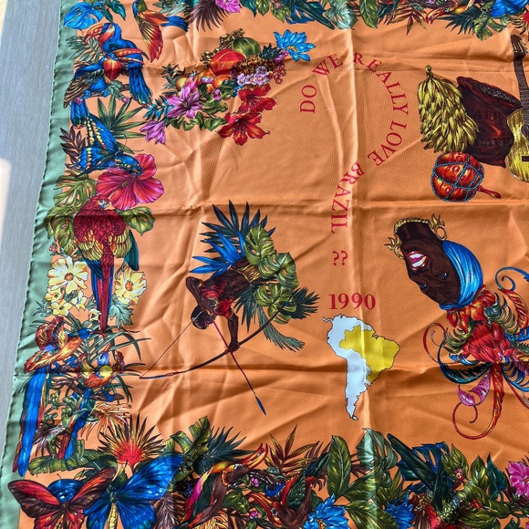VINTAGE RARE MOSCHINO 1990 BRAZIL SILK SCARF - Picture 2 of 6